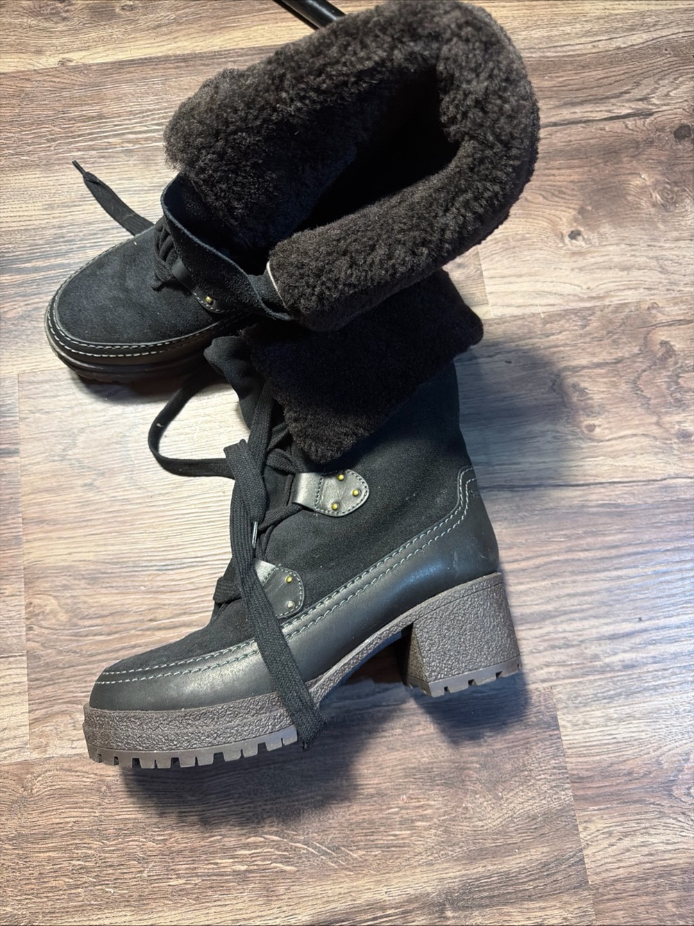 See by Chloé Eileen Shearling-Lined Suede Leather Ankle Black Boots  Sz 6.5